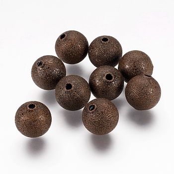 Brass Textured Beads, Nickel Free, Round, Antique Bronze Color, Size: about 12mm in diameter, hole: 1.8mm