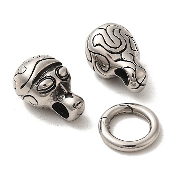 Tibetan Style 304 Stainless Steel Spring Gate Rings, Manual Polishing, Antique Silver, 54mm