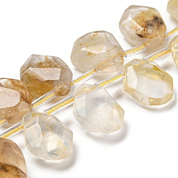 Natural Yellow Hematoid Quartz/Golden Healer Quartz Beads Strands, Faceted, Teardrop, Top Drilled, 10~18x8~13x3~7mm, Hole: 1mm, about 27pcs/strand, 15.79''~15.98''(40.1~40.6cm)