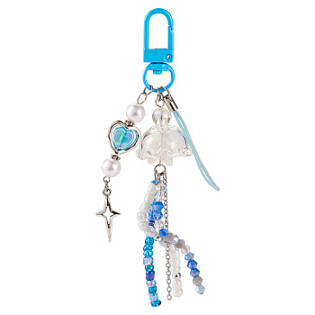 Jellyfish Glass & Acrylic Pendant Decorations, Wind Chime, with Alloy Swivel Snap Hooks Clasps, Deep Sky Blue, 115mm