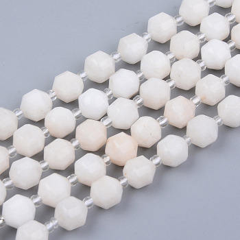 Natural White Jade Beads Strands, Round, Faceted, Dyed, Floral White, 7~8x8mm, Hole: 1.2mm, about 36~38pcs/strand, 15.16~15.55 inch(38.5~39.5cm)