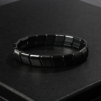 Non-Magnetic Synthetic Hematite Beaded Stretch Bracelets for Men, Rectangle, 5/8x2-1/2 inch(1.45x6.5cm), Inner Diameter: 2-1/8 inch(5.5cm)