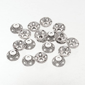 Apetalous Cone Tibetan Silver Bead Caps, Lead Free & Cadmium Free, Antique Silver, about 10mm in diameter, 4mm high, Hole: 2mm