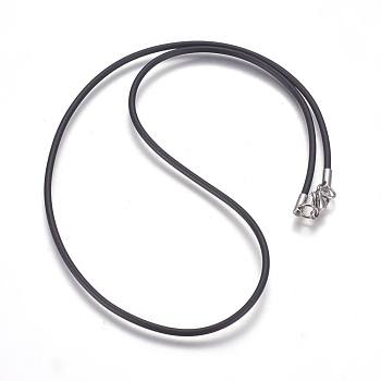 Rubber Cord Necklaces Making, with 304 Stainless Steel Lobster Claw Clasps, Black, 18.3 inch(46.5cm), 2mm