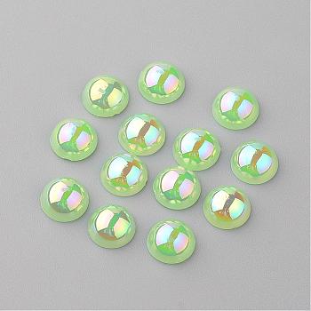 Acrylic Cabochons, AB Color Plated, Half Round, Light Green, 8x4mm