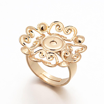 Adjustable Brass Filigree Ring Setting Components, Long-Lasting Plated, Flower Pad Ring Bases, Golden, 17mm, Tay: 24x0.6mm