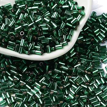 Baking Paint Glass Round Bugle Beads, Silver Lined, Tube, Teal, 3.5~3.8x2~2.5mm, Hole: 1.2mm