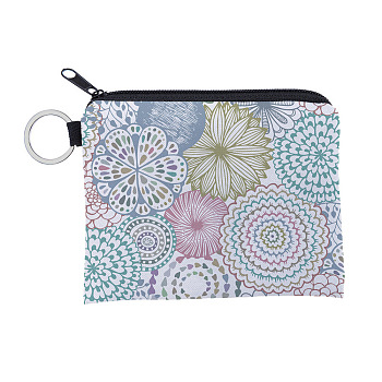 Mandala Flower Pattern Polyester Clutch Bags, Change Purse with Zipper & Key Ring, for Women, Rectangle, Aqua, 12x9.5cm