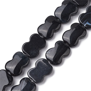 Natural Black Agate Beads Strands, Bowknot, 16~16.5x12.5~13x5~5.5mm, Hole: 1.4mm, about 13pcs/strand, 8.46''(21.5cm)