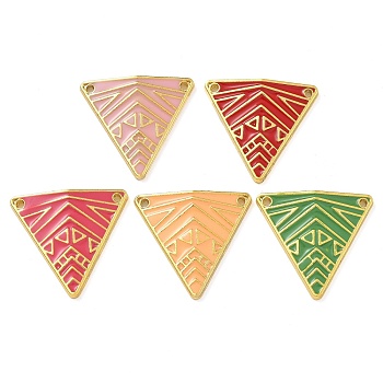 Rack Plating Brass Enamel Triangle Connector Charms, Real 18K Gold Plated, Long-Lasting Plated, Lead Free & Cadmium Free, Mixed Color, 24x25.5x3.5mm, Hole: 1.4mm