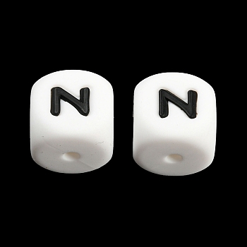 20Pcs White Cube Letter Silicone Beads 12x12x12mm Square Dice Alphabet Beads with 2mm Hole Spacer Loose Letter Beads for Bracelet Necklace Jewelry Making, Letter.N, 12mm, Hole: 2mm