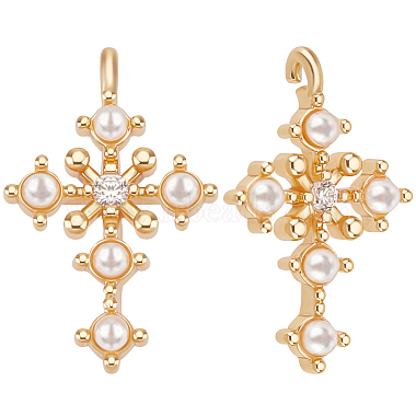 Real 18K Gold Plated Clear Cross Brass+Cubic Zirconia Charms