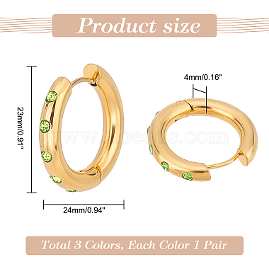 Elite 3Pairs 3 Colors Real 18K Gold Plated 304 Stainless Steel Huggie Hoop Earrings with Cubic Zirconia(EJEW-PH0001-27)-2