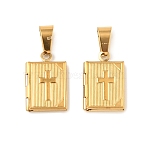 316 Stainless Steel Locket Pendants, Book with Corss Charm, with 304 Stainless Steel Snap on Bails, Long-Lasting Plated, Ion Plating(IP), Real 20K Gold Plated, 17x11.5x3mm, Hole: 7x4mm, Inner Diameter: 9.5x6.5mm(STAS-C077-06G-01)