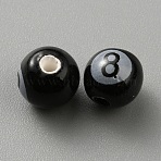 Handmade Porcelain Beads, Round with Number 8, Black, 8mm, Hole: 2mm(PORC-TAC0004-05)