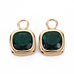 Glass Pendants, with Light Gold Tone Brass Findings, Long-Lasting Plated, Faceted, Rectangle, Green, 17.5x12x5.5mm, Hole: 4mm(GLAA-Q088-027A)