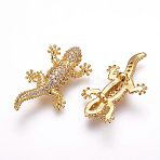 Brass Micro Pave Cubic Zirconia Beads, Gecko, Golden, 27x13~15x6.5mm, Hole: 1mm(ZIRC-F054-10G)