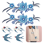 WADORN 6Pcs 4 Style Swallow & Flower Computerized Embroidery Iron on/Sew on Patches, Chinese Style Appliques, Mixed Color, 46~120x72~345x1.5~3mm(PATC-WR0001-02)