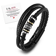 Word Love You Forever Braided Leather Triple Layer Multi-strand Bracelet, Graduation Birthday Gifts for Son Grandson, Black, 8-7/8 inch(22.5cm)(JB750A)