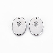 304 Stainless Steel Micro Pave Clear Cubic Zirconia Charms, Cadmium Free & Nickel Free & Lead Free, Oval, Stainless Steel Color, 14x10x1.5mm, Hole: 1mm(STAS-N097-094P-NR)