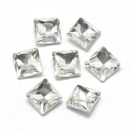 Pointed Back Glass Rhinestone Cabochons, Back Plated, Faceted, Square, Clear, 10x10x5mm(RGLA-T027-10x10mm-01)