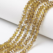 Electroplate Transparent Glass Beads Strands, Half Gray Plated, Faceted, Rondelle, Goldenrod, 4x3mm, Hole: 0.4mm, about 123~127pcs/strand, 16.5~16.9 inch(42~43cm)(EGLA-A034-T4mm-E13)