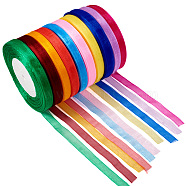 Organza Ribbon, Mixed Color, 3/8 inch(10mm), 50yards/roll(45.72m/roll), 10rolls/set(SRIB-FW0001-03)