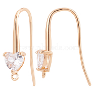10Pcs Brass Cubic Zirconia Earring Hooks, Ear Wire, with Horizontal Loops, Real 18K Gold Plated, 22x13mm, Hole: 2mm, 18 Gauge, Pin: 1mm(KK-BBC0004-53)