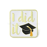 Alloy Brooches, Graduation Cap with Word Enamel Pins, for Backpack Clothes, White, Golden, 23.5x23.5x1.5mm(JEWB-G036-08B)