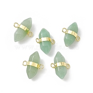Natural  Green Aventurine Double Terminal Pointed Connector Charms, Faceted Bullet Links, with Rack Plating Gloden Tone Brass Findings, Cadmium Free & Lead Free, 19x15.5x9mm, Hole: 2mm(G-P491-11G-02)
