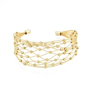 Brass Wire Wrap Open Cuff Bangle, Hollow Wide Bangle for Women, Golden, Inner Diameter: 2-3/8 inch(5.9cm)(BJEW-I303-02G)
