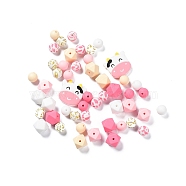 Round/Polygon/Cow Head Food Grade Eco-Friendly Silicone Focal Beads, Chewing Beads For Teethers, DIY Nursing Necklaces Making, Mixed Color, 12~29x12~31x4~12mm, Hole: 2.5mm, 50pcs/bag(SIL-F003-02)