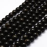 Natural Golden Sheen Obsidian Beads Strands, Round, 8mm, Hole: 1mm, about 49pcs/strand, 15.2 inch(G-F364-08-8mm)