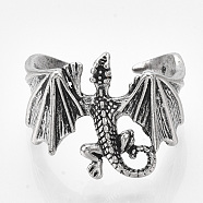 Alloy Cuff Finger Rings, Wide Band Rings, Pterosaur, Antique Silver, Size 10, 20mm(X-RJEW-T008-03)