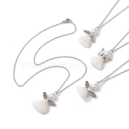 Angel Alloy and Spiral Shell Pendant Necklaces, Antique Silver, 17.32 inch(44cm)(NJEW-JN04841)