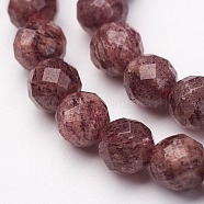 Natural Strawberry Quartz Bead Strands, Faceted, Round, 8mm, Hole: 1mm, about 47pcs/strand, 15.15 inch(G-P213-09-8mm)