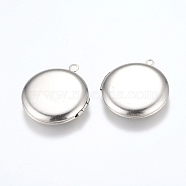 304 Stainless Steel Locket Pendants, Photo Frame Charms for Necklaces, Flat Round, Stainless Steel Color, 31x27.5x5.5mm, Hole: 2mm, Inner Size: 20mm(STAS-E144-016P)