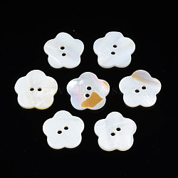 Natural Freshwater Shell Buttons, 2-Hole, Flower, Seashell Color, 17.5~19x18~19.5x2~2.5mm, Hole: 1.8mm(SHEL-N026-181)