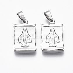 304 Stainless Steel Pendants, Rectangle with Virgin Mary & Cross, Stainless Steel Color, 24x15x3.5mm, Hole: 4x6mm(X-STAS-R112-002)