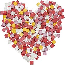 Glitter Glass Cabochons, Mosaic Tiles, for Home Decoration or DIY Crafts, Square, Mixed Color, 10x10x4mm, about 282pcs/box(GLAA-FH0001-01A)