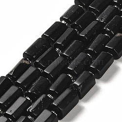 Natural Black Tourmaline Beads Strands, with Seed Beads, Faceted, Frosted, Column, 8.5~11x5.5~6.5mm, Hole: 1mm, about 14~15pcs/strand, 7.48''(19cm)(G-N327-06-14A)