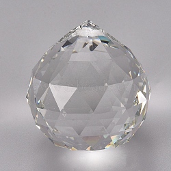 Transparent K9 Glass Pendants, Crystal Ball Prism Hanging Pendants, for Windows, Feng Shui, Teardrop, Clear, 45.5x40.5mm, Hole: 1.6mm(X-GLAA-WH0015-35C)