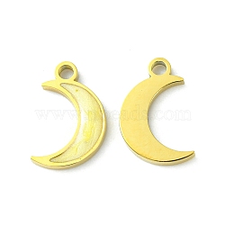 Ion Plating(IP) 304 Stainless Steel Manual Polishing Charms, with Enamel, Moon, Golden, 11x7.5x1.5mm, Hole: 1.4mm(STAS-C075-08G)