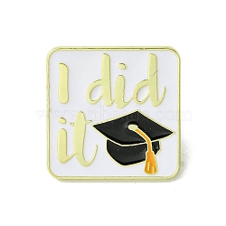 Alloy Brooches, Graduation Cap with Word Enamel Pins, for Backpack Clothes, White, Golden, 23.5x23.5x1.5mm(JEWB-G036-08B)