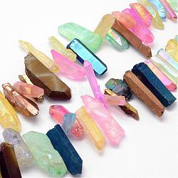 Electroplated Natural Quartz Crystal Bead Strands, Nuggets, Dyed, Colorful, 13~44x4~12x4~9mm, Hole: 1.5mm, about 26~34pcs/strand, 7.6 inch(G-G895-16)