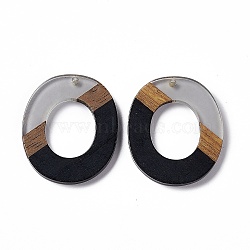 Opaque Resin & Walnut Wood Pendants, Donut Charms, Black, 38x32.5x3.5mm, Hole: 2mm(RESI-M027-01J)