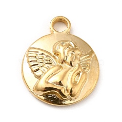 Ion Plating(IP) 304 Stainless Steel Pendants, Flat Round with Angel, Real 18K Gold Plated, 19x15x3.5mm, Hole: 2.5mm(STAS-P312-08G)