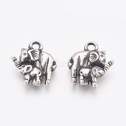 CCB Plastic Animal Pendants, Two Elephants, Antique Silver, 23.5x21.5x7mm, Hole: 3mm(CCB-J030-45AS)