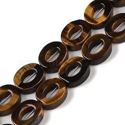 Natural Tiger Eye Beads Strands, Hollow Flat Oval, Number Zero Beads, 12x10x3.5~4mm, Hole: 1.2mm, about 20pcs/strand, 9.61''(24.4cm)(G-M439-A01-01)