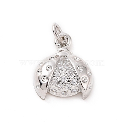 Brass Micro Pave Cubic Zirconia Charms, with Jump Ring, Ladybird Charm, Platinum, 13x11x3.5mm, Hole: 2.8mm(KK-C012-44P)